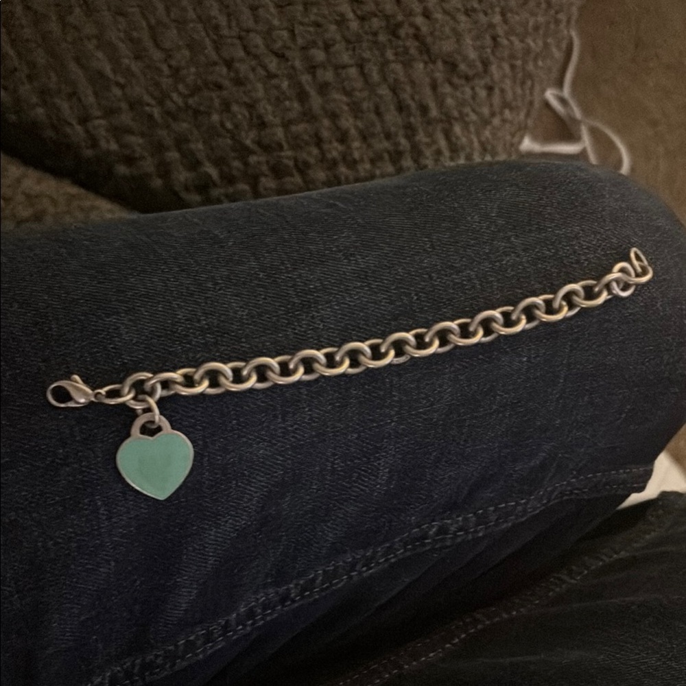 Silver & teal  Heart Charm Tiffany & Co. Bracelet